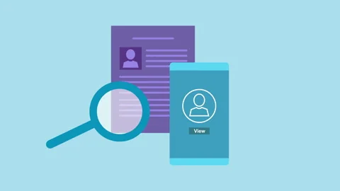User Profile Search and Review 2d Animation with Alpha Matte Stock Footage 342086748