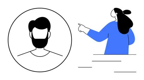 User Profile Selection with Avatar and Woman Pointing for Interface Design Stock Illustration