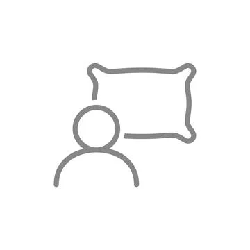 User profile standing in front of a pillow line icon. Comfortable fluffy pillow Stock Illustration