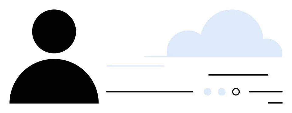 User profile symbol next to cloud icon with progress bar and loading dots. Id Illustrazione stock