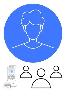 User Profile with Team and Payment Terminal in Minimalist Style Ilustração Stock
