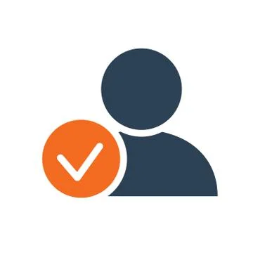 User profile with tick checkmark line icon. System verification, authentication Stock Illustration