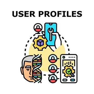 User profiles analysis and personal data administration Stock Illustration