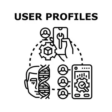 User profiles analysis and personal data administration Stock Illustration