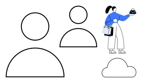 User profiles and cloud storage concept with a woman holding shopping bags .. Stock Illustration