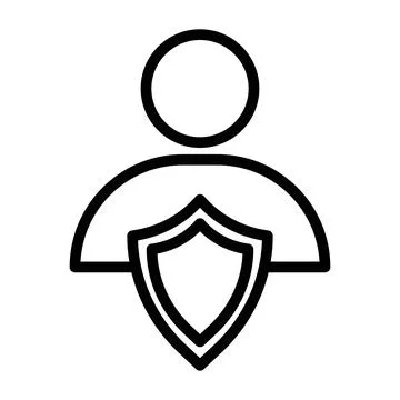 User protection shield linear logo mark in black and white Illustrazione stock