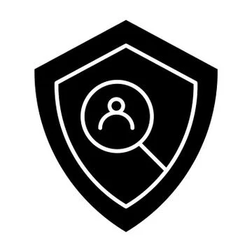 User protection solid icon. Shield and user search vector illustration isolated Stock Illustration