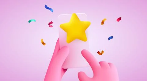 User puts an excellent rating in the mobile application. Cartoon hands with Stock Illustration
