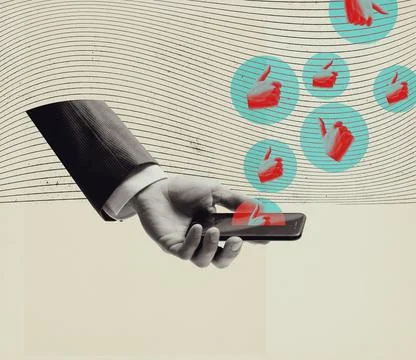 User receiving many likes on his smartphone 스톡 일러스트