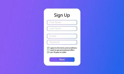 User registration form for the website. The user interface template. Vector Ilustración de archivo
