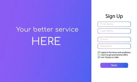 User registration form for the website. The user interface template. Vector Illustrazione stock