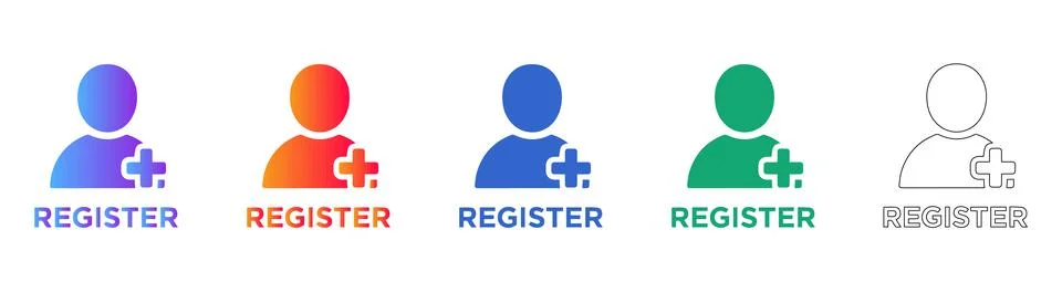 User Registration Icons in Gradient and Outline Styles Stock Illustration