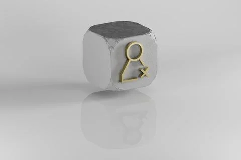 User remove  icon. Yellow Golden User symbol on stone cube and white backgrou Illustrazione stock