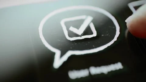 User request bubble framed beside a tracking fingertip Stock Footage 347582839