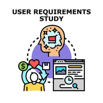 User requirements study researching customer needs and analytics 库存插图