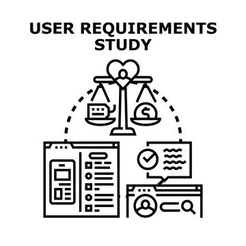 User requirements study weighing interface and data needs Illustrazione stock