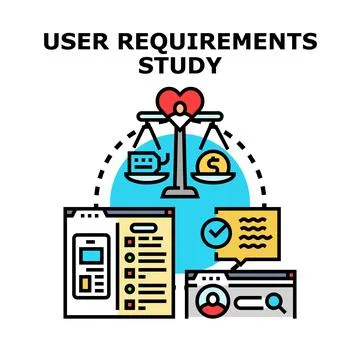 User requirements study weighing interface and data needs 库存插图