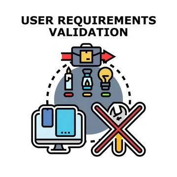 User requirements validation process validating software development concept Ilustración de archivo