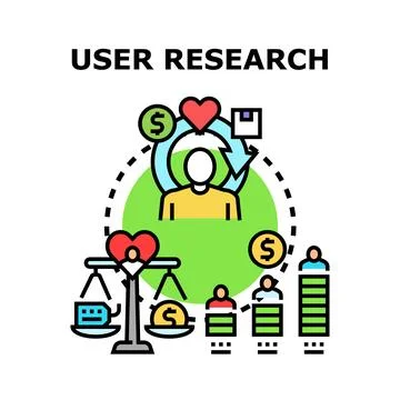 User research concept measuring customer feedback experience Stock Illustration