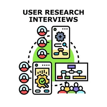 User research interviews process analyzing insights Stock Illustration