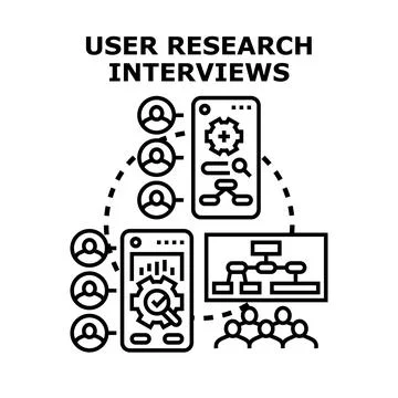 User research interviews process analyzing insights Stock Illustration