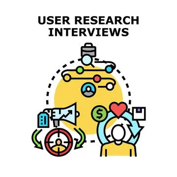 User research interviews process developing product strategy Illustrazione stock