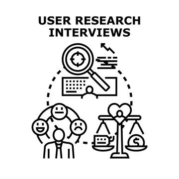 User research interviews for product development and feedback Stock Illustration