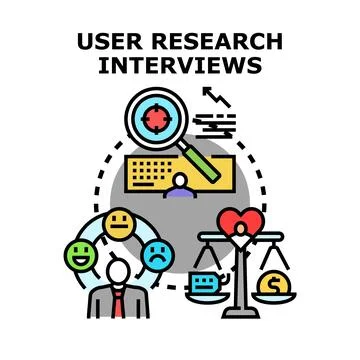 User research interviews for product development and feedback Stock Illustration