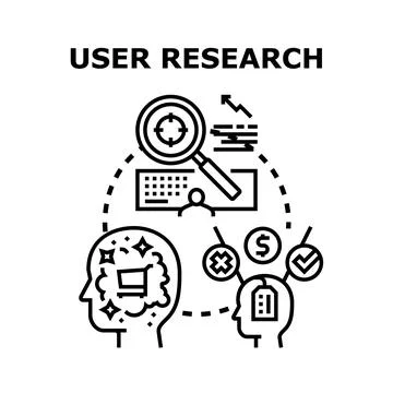 User research process analyzing customer behavior and experience Stock Illustration