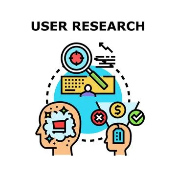 User research process analyzing customer behavior and experience Illustrazione stock