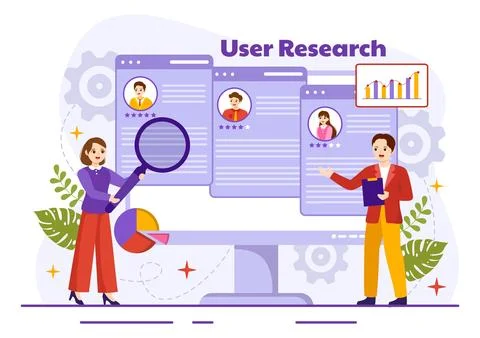 User Research Vector Illustration of People Searching and Exploring in Netw.. Stock Illustration
