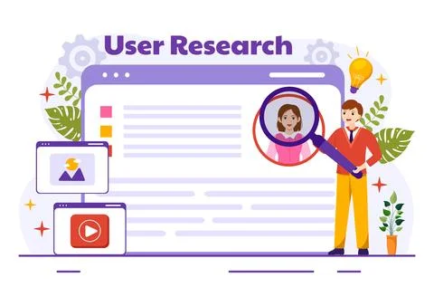 User Research Vector Illustration of People Searching and Exploring in Netw.. Stock Illustration