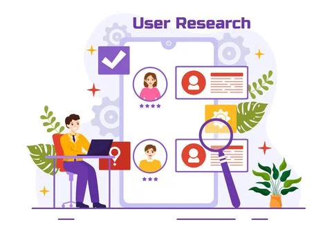 User Research Vector Illustration of People Searching and Exploring in Netw.. Stock Illustration