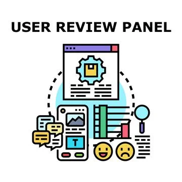 User review panel evaluating feedback experience online Stock Illustration