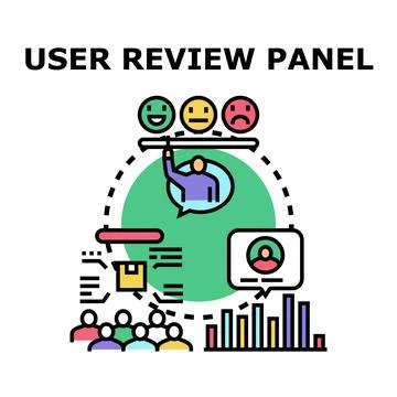 User review panel evaluating product feedback concept Stock Illustration