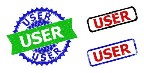 USER Rosette and Rectangle Bicolor Stamps with Unclean Styles Stock Illustration