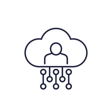 User of SaaS line icon with a cloud Stock Illustration