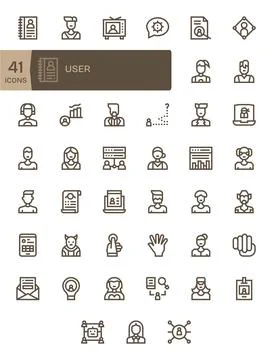 User Scalable Vector Set featuring 41 PIXEL Perfect Bold Line 128x128 Icons Stock Illustration
