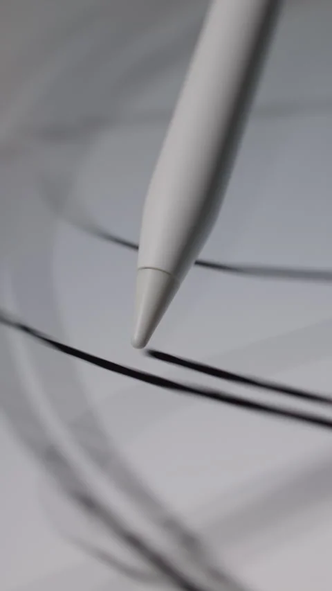 User Scribbling Random Lines On Tablet Screen With Stylus Stock Footage 308579864