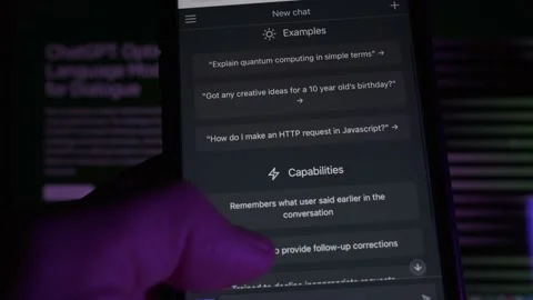 User scrolling on a Smartphone on the ChatGPT Webpage, Close up. Stock Footage 231172561