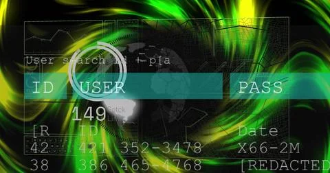 User-search HUD scanning globe on search input, cycling numbers, showing Stock Illustration