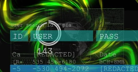 User-search HUD scanning globe on search input, cycling numbers, showing Stock Illustration