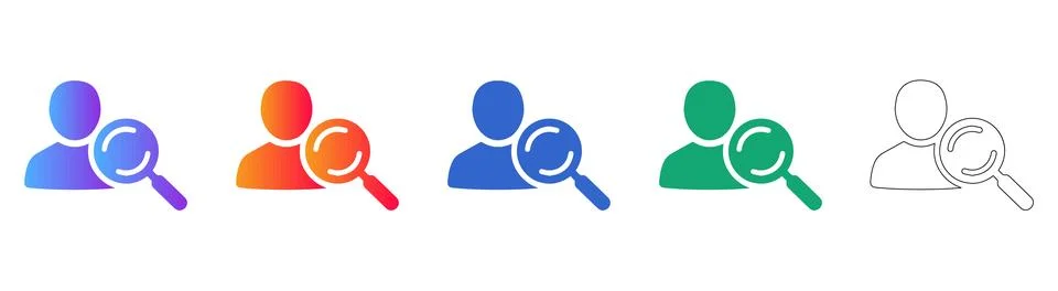 User Search Icon Set with Magnifying Glass Stock Illustration