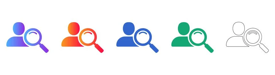User Search Profile Icon Set in Multiple Styles Stock Illustration