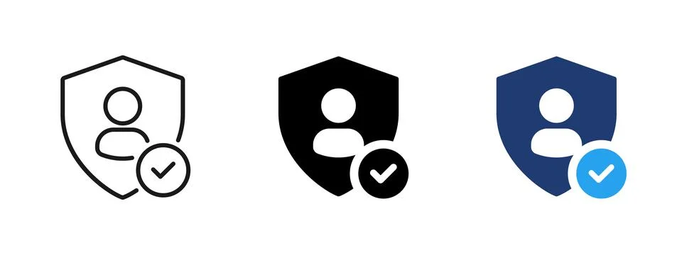 User security and protection icon with shield and check mark. Symbol of ver.. Stock Illustration