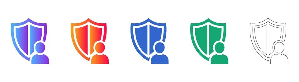 User Security Shield Icon Set in Vibrant Gradient and Line Art Styles Illustration