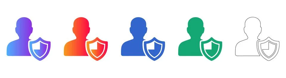 User Security Shield Icon Set in Multiple Styles Illustration