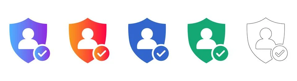 User Security Shield Icons with Checkmarks Stock Illustration