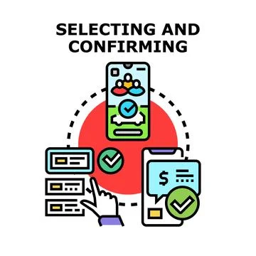User selecting and confirming options on smartphone application Stock Illustration