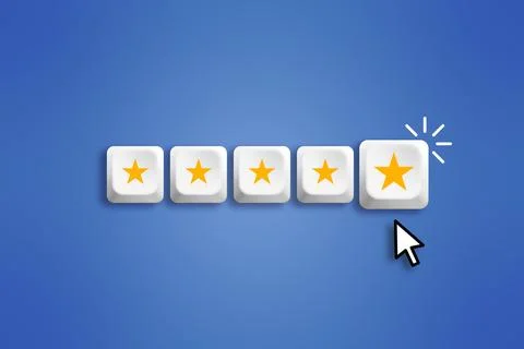 User selecting five star rating with cursor on digital interface representi.. Stock Photos